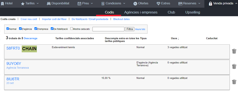 extranet mirai cadenes venda privada codis