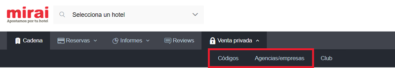 extranet mirai cadenas venta privada codigos agencias