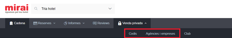 extranet mirai cadenes venda privada codis agencies