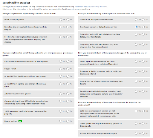 Sustainability practices Booking.com