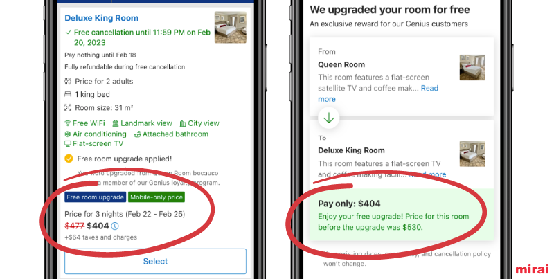 upgrade gratuito habitacion Booking.com mirai