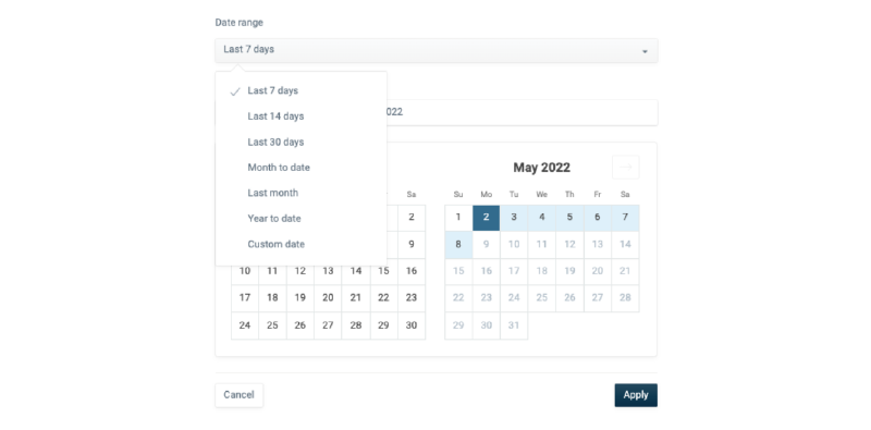 selector fechas BI panel metasearch mirai
