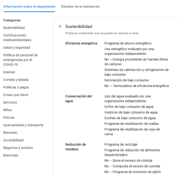 Google informacion alojamiento según Mirai