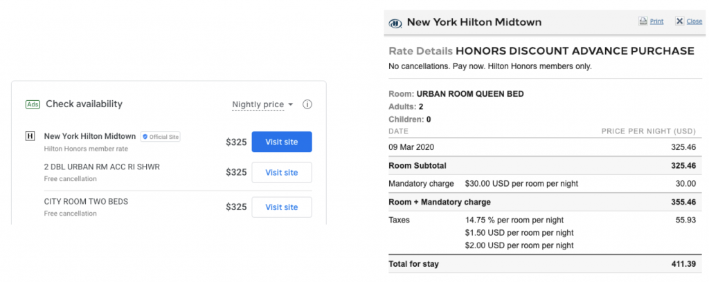 Compara precios tasas e impuestos en Google Hotel Ads según Mirai