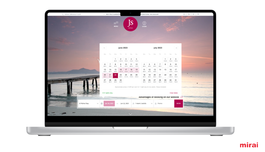 calendari preus Mirai integrats web hotel
