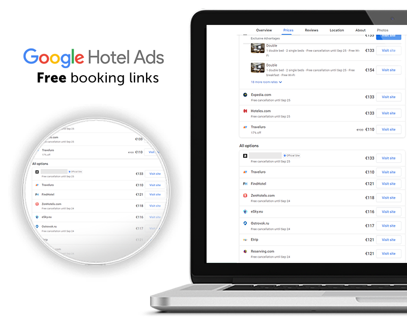 Google Hotel Ads free booking links o enlaces gratuitos según Mirai