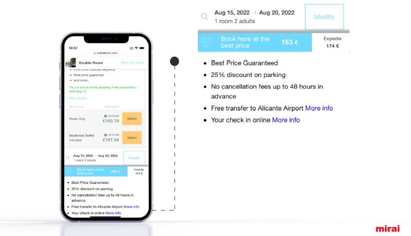 valores diferenciales reservar por web modulo comparador paridad Mirai